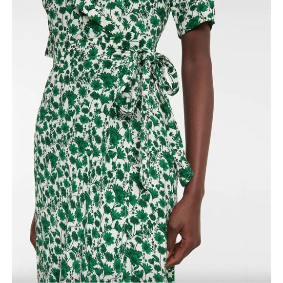 Ganni Green White Floral Wrap Dress Size 2 Hi-Lo Hem Romantic Boho Cottagecore - Picture 12 of 12